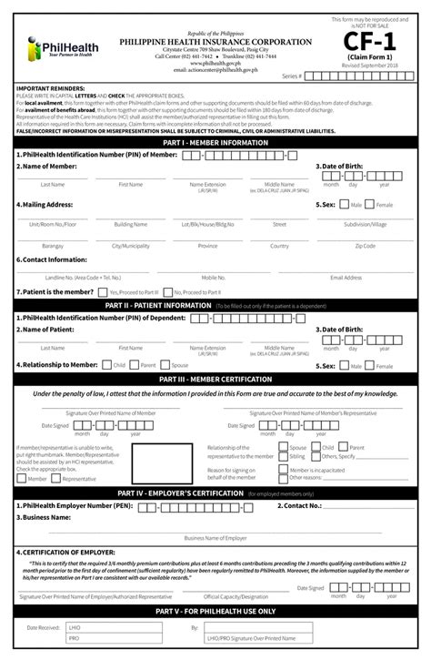 cf1 form philhealth|PhilHealth ClaimForm1 Guidelines .
